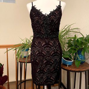 City Studios Black Lace Overlay Dress Size 9